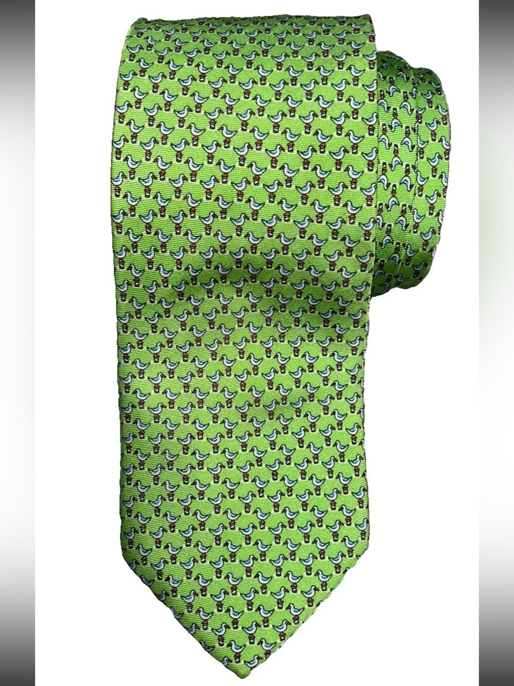 Jos A. Bank Executive Collection 100% Silk Green Seagull Coastal Bird Necktie